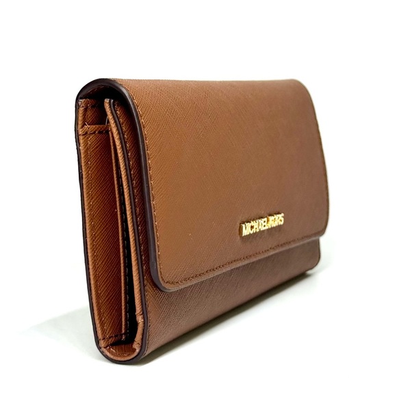 Michael Kors Large Jet Set Travel Logo Trifold Wallet - Luggage Brown - Picture 4 of 9